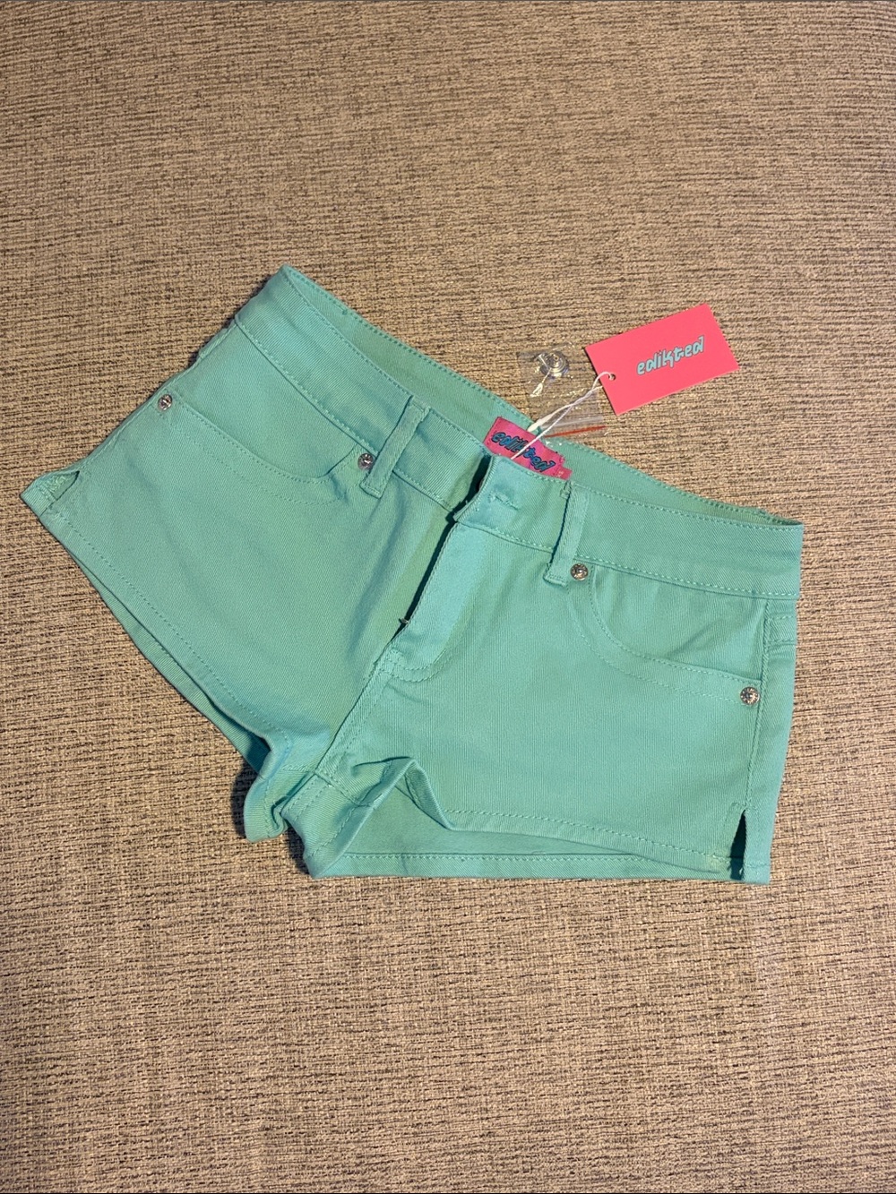 Edikted Mint Green Women's Low-Rise Jean Shorts